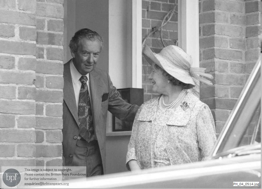The Queen Mother turns to take her leave of  Benjamin Britten