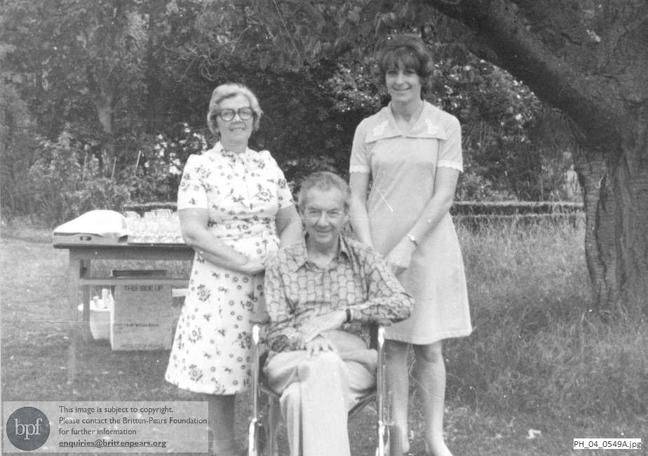 Benjamin Britten with his housekeeper and her assistant