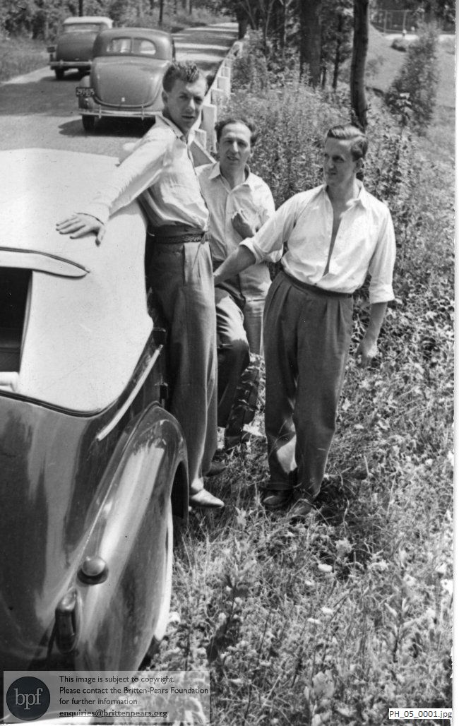Benjamin Britten and Peter Pears with Aaron Copland in New York State