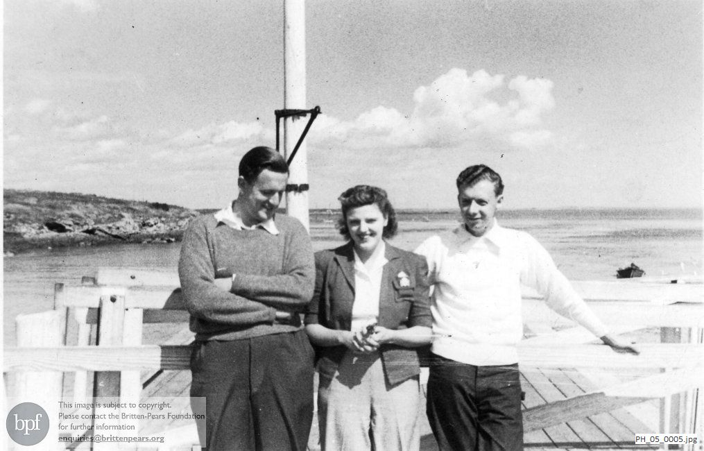 Benjamin Britten and Peter Pears with Janet Goossens at Portland, Maine, USA