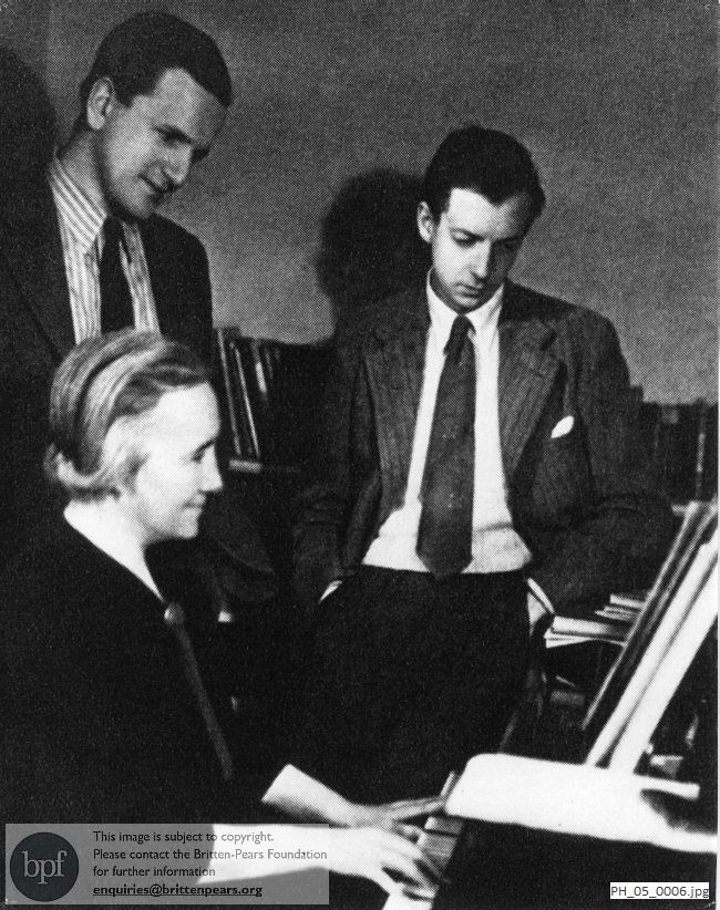 Benjamin Britten and Peter Pears with Elizabeth Mayer in Amityville, Long Island, USA