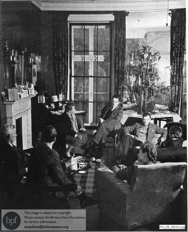 Benjamin Britten and Peter Pears with colleagues at 3 Oxford Square, London