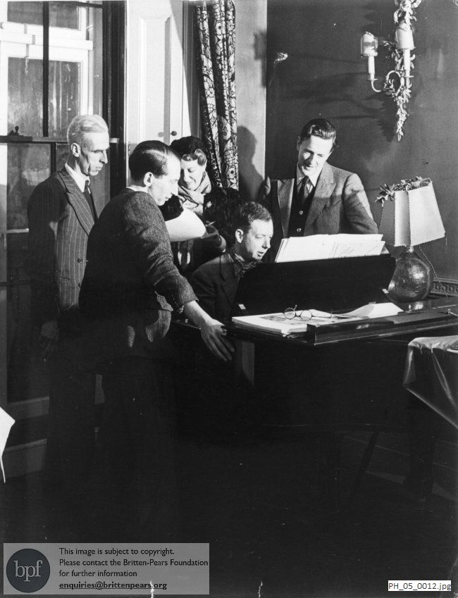 Benjamin Britten and Peter Pears with colleagues at 3 Oxford Square, London
