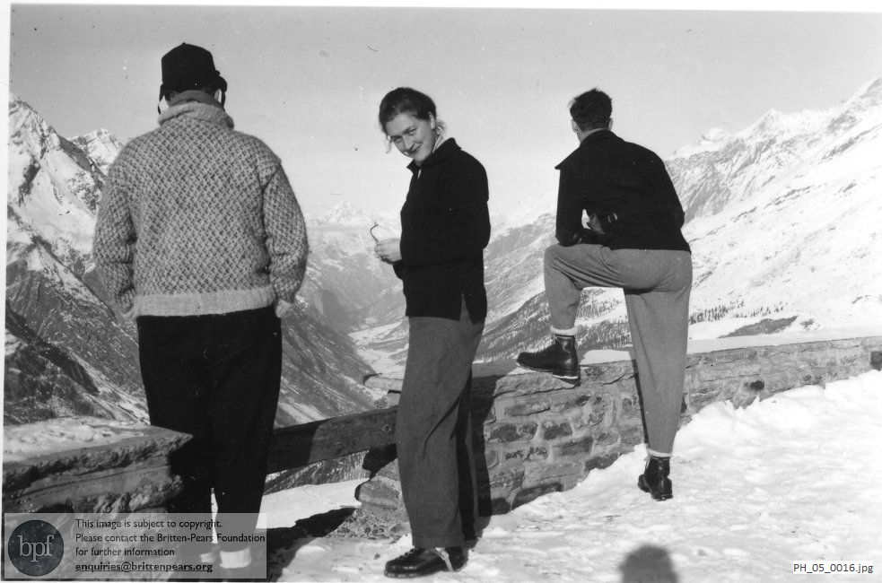 Benjamin Britten and Peter Pears skiing in Zermatt