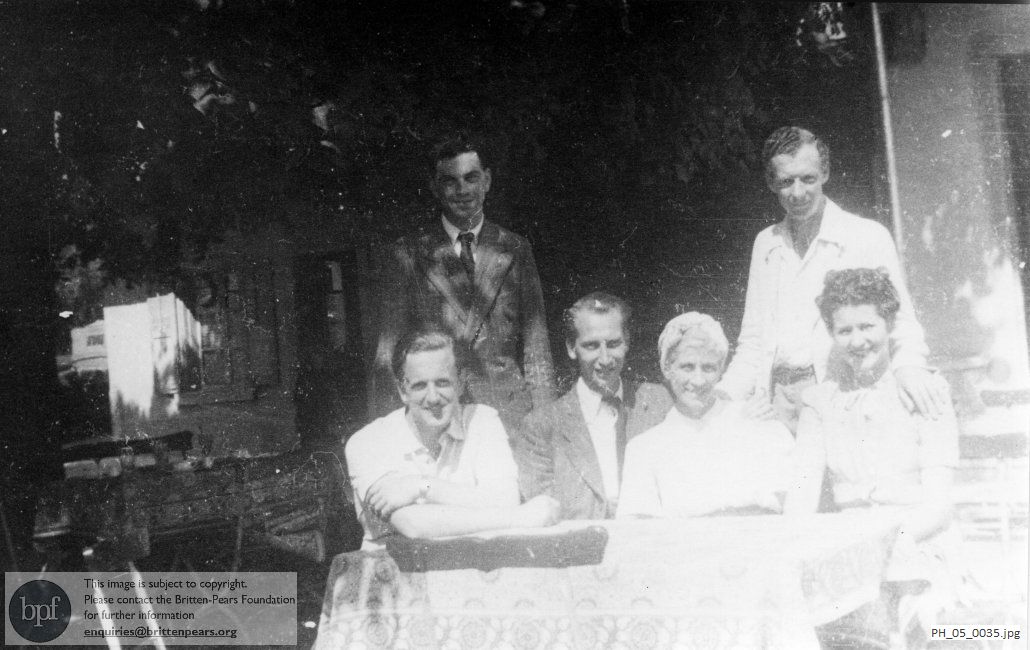 Benjamin Britten and Peter Pears with English Opera Group members at Hergiswil-am-See