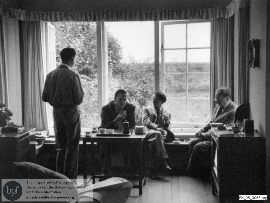 Benjamin Britten and Peter Pears with Ronald Duncan and E.M.Forster in Aldeburgh