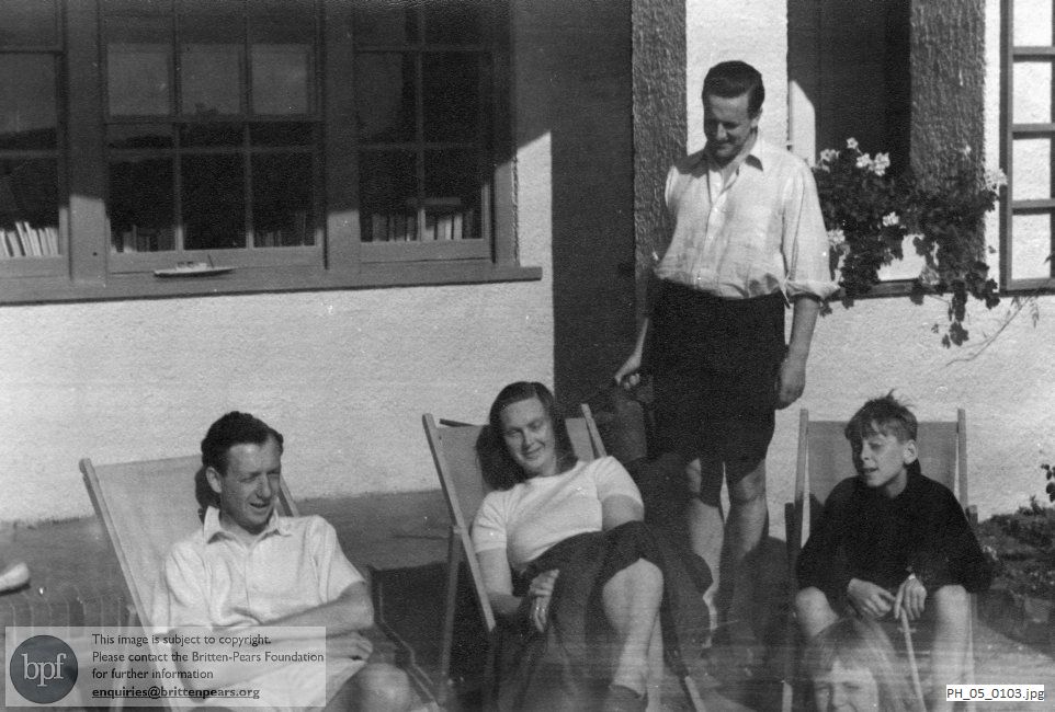 Benjamin Britten and Peter Pears with some of the Piper family in Aldeburgh