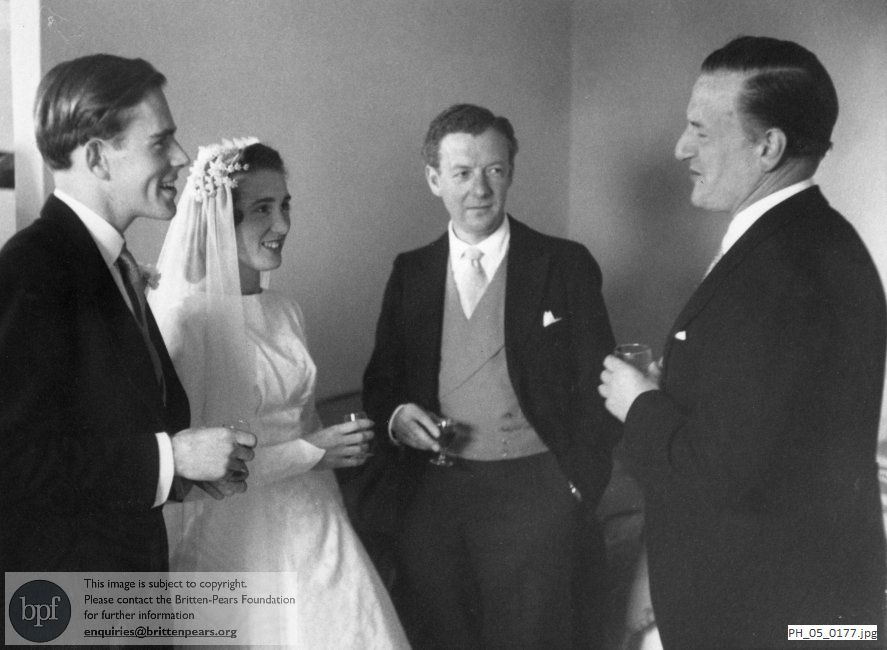 Benjamin Britten and Peter Pears with Jeremy and Sylvia Cullum at their wedding