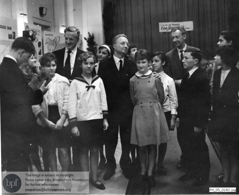 Benjamin Britten and Peter Pears with a School Music Club in Budapest, Hungary