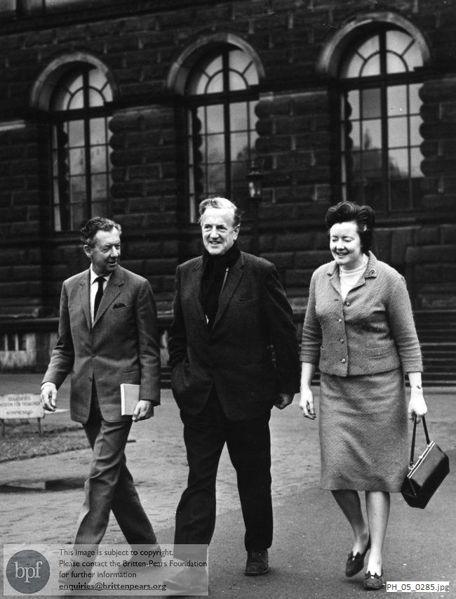 Benjamin Britten and Peter Pears with Susan Pears-Phipps in Dresden, Germany