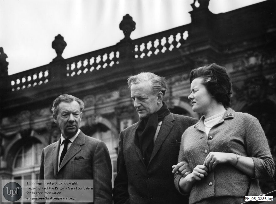 Benjamin Britten and Peter Pears with Susan Pears-Phipps in Dresden, Germany