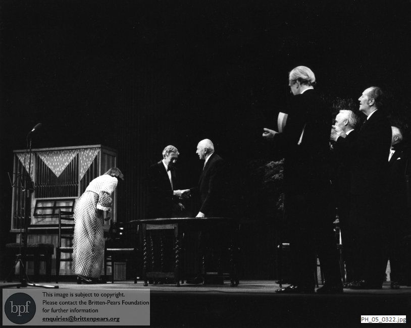 Benjamin Britten and Peter Pears with Ernst von Siemens and Fidelity Cranbrook at Snape Maltings Concert Hall, Suffolk