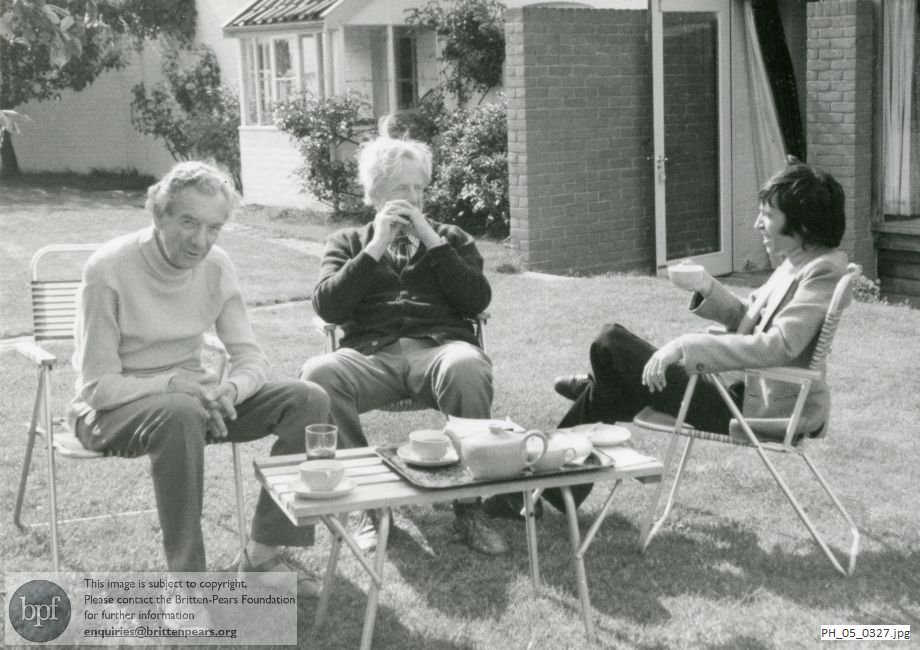 Benjamin Britten and Peter Pears with Murray Perahia at Horham, Suffolk