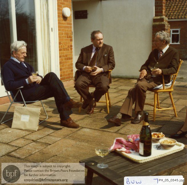 Benjamin Britten and Peter Pears with Alan Hoddinott at The Red House, Aldeburgh