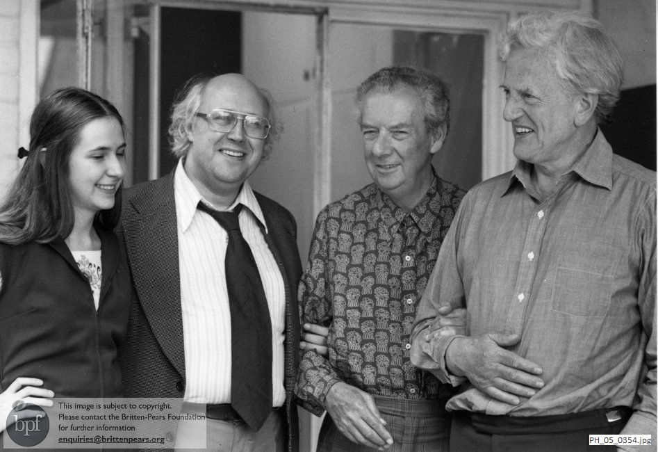 Benjamin Britten and Peter Pears with Mstislav Rostropovich and his daughter, Olga