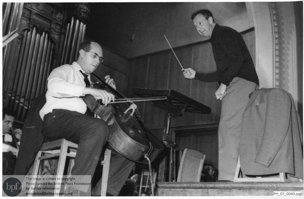 Benjamin Britten and Mstislav Rostropovich rehearsing in Moscow