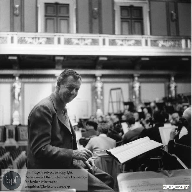 Benjamin Britten conducting a rehearsal of the Vienna Philharmonic Orchestra