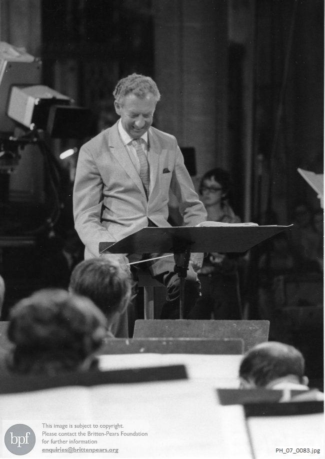 Benjamin Britten during rehearsals in the Church of the Holy Trinity, Long Melford, Suffolk