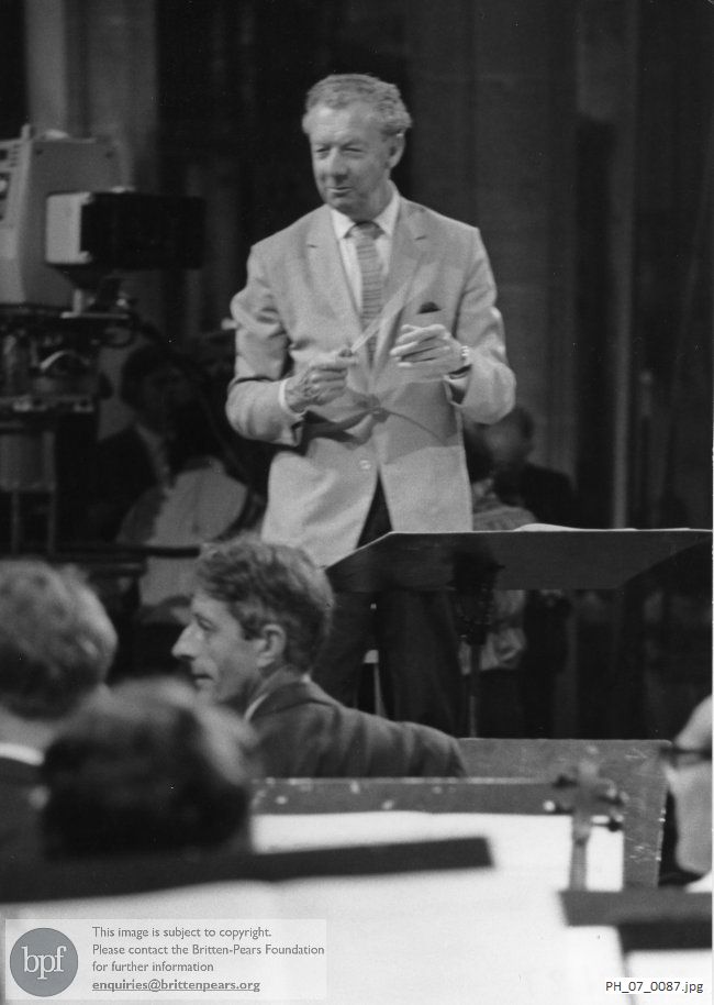 Benjamin Britten rehearsing in the Church of the Holy Trinity, Long Melford, Suffolk