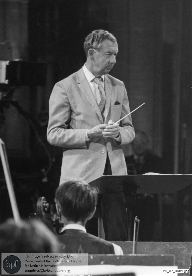 Benjamin Britten conducting rehearsals in the Church of the Holy Trinity, Long Melford, Suffolk