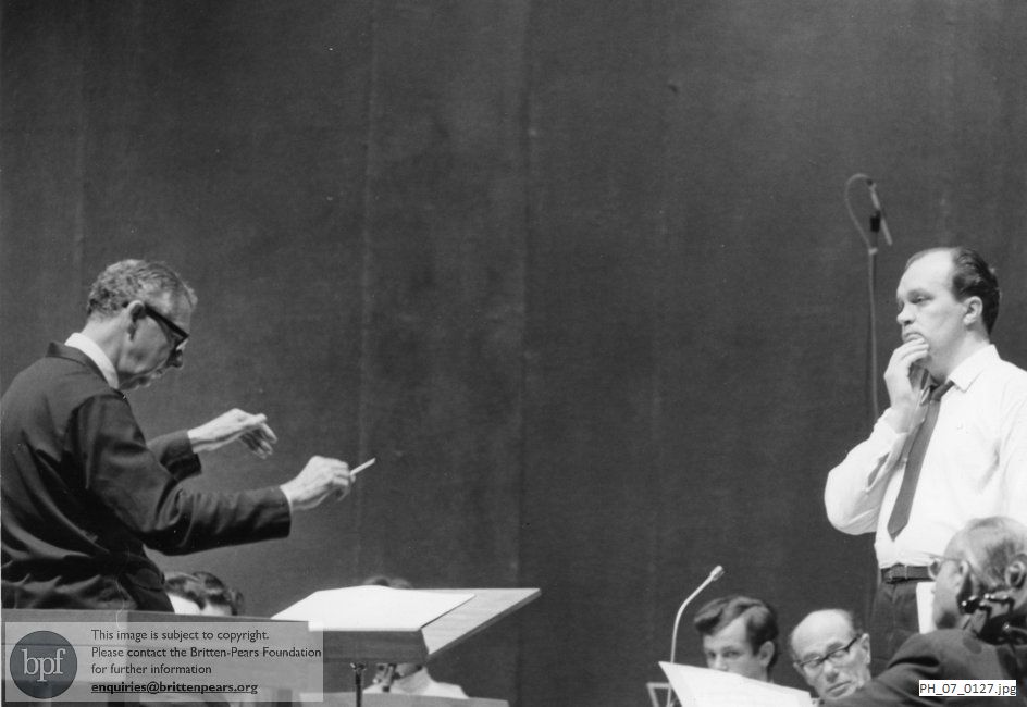 Benjamin Britten rehearsing in Snape Maltings Concert Hall