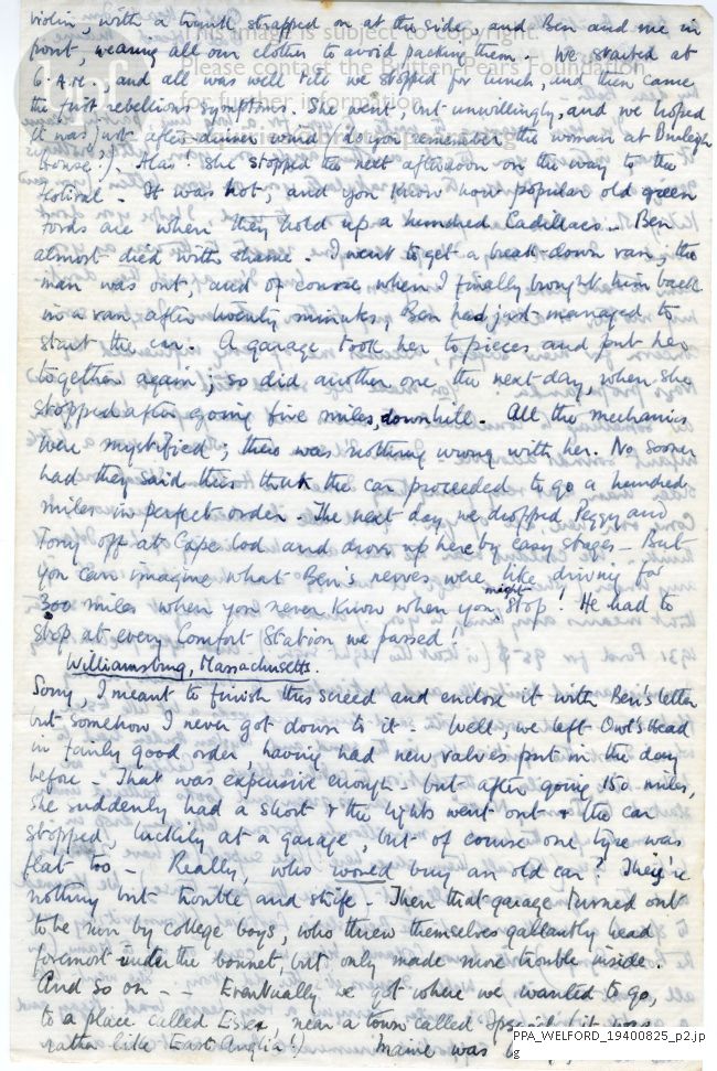 Letter from Peter Pears to Beth Welford