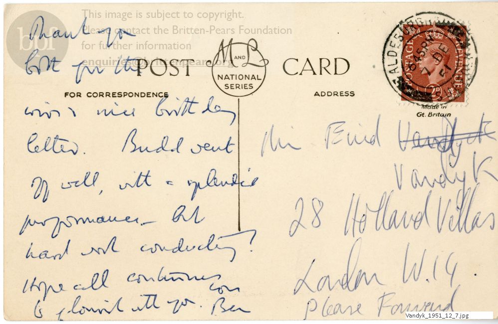 Correspondence between Benjamin Britten and Enid Vandyk
